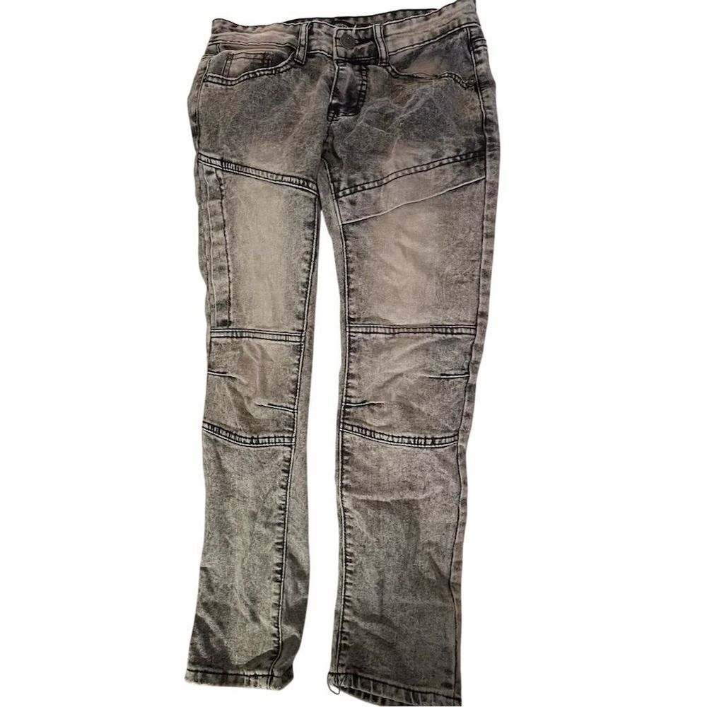 Boys' Acid-Wash Gray Biker Jeans Size 10 Slim Fit Denim 34 Inseam motor head‎